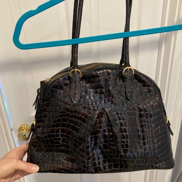 Italian embossed leather handbag.  NEVER USED.  Chocolate brown. - Picture 8 of 8